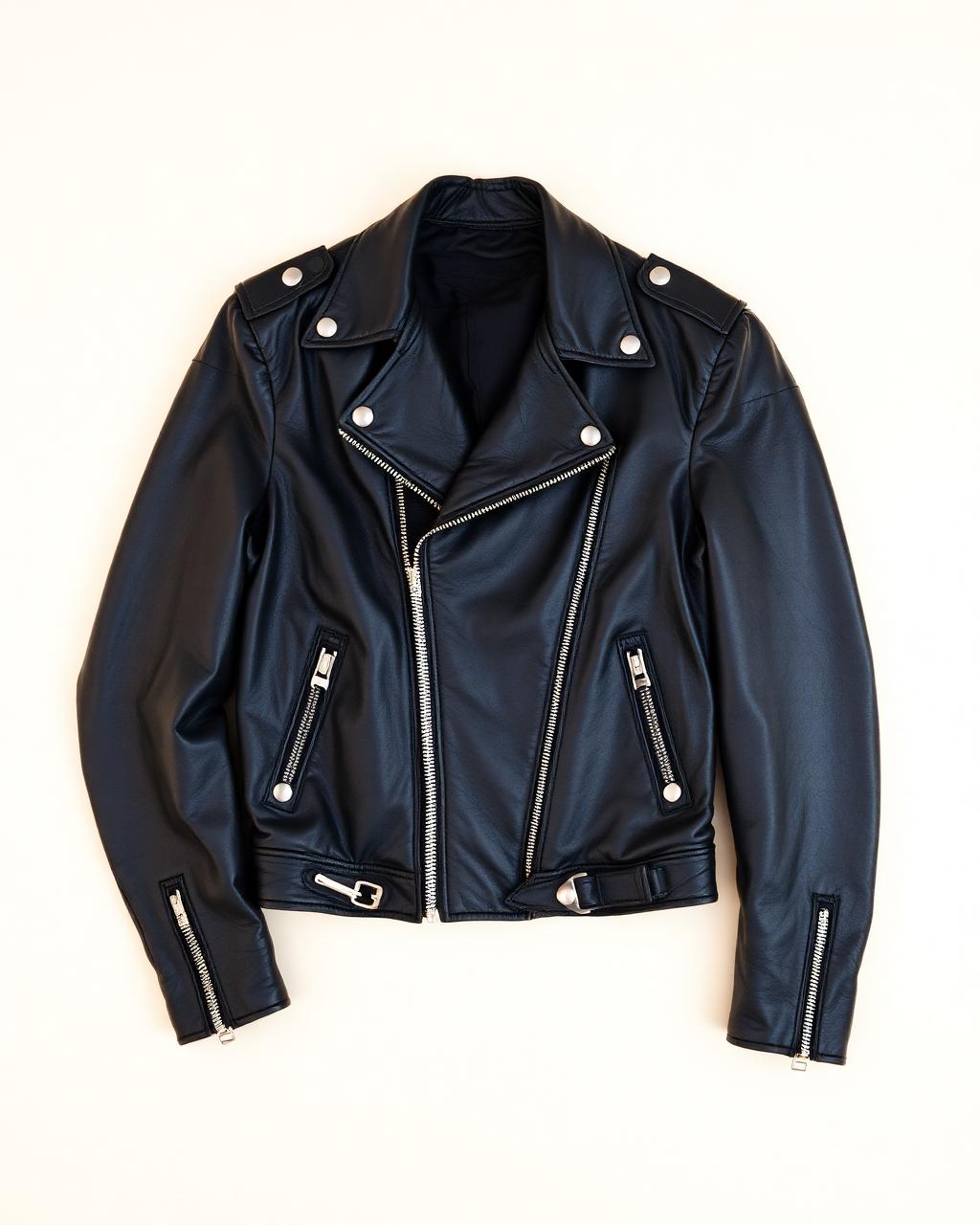 vintage black leather biker jacket